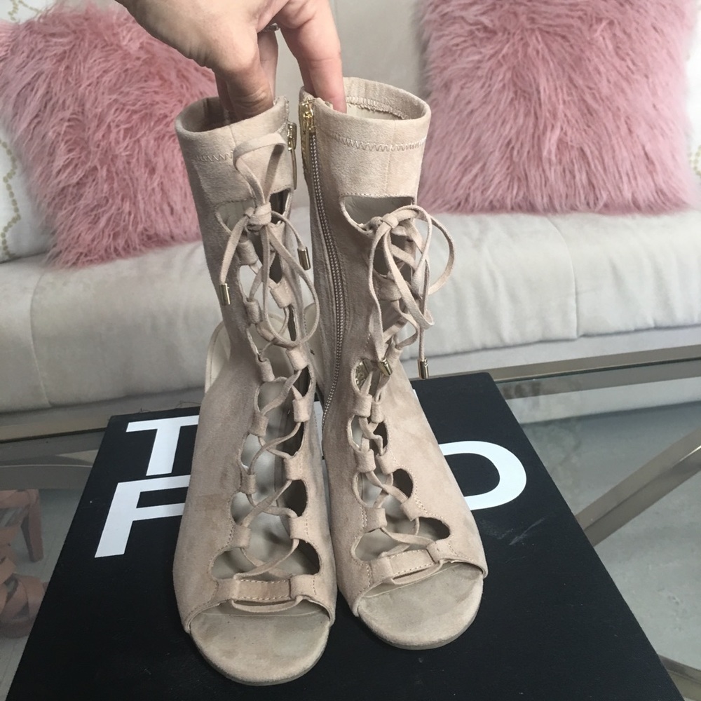 Steven madden nude suede lace up heels